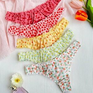 Eraneu 5pcs Fruit Printed Comfortable Sexy Panties With Sweet Ruffled Edges